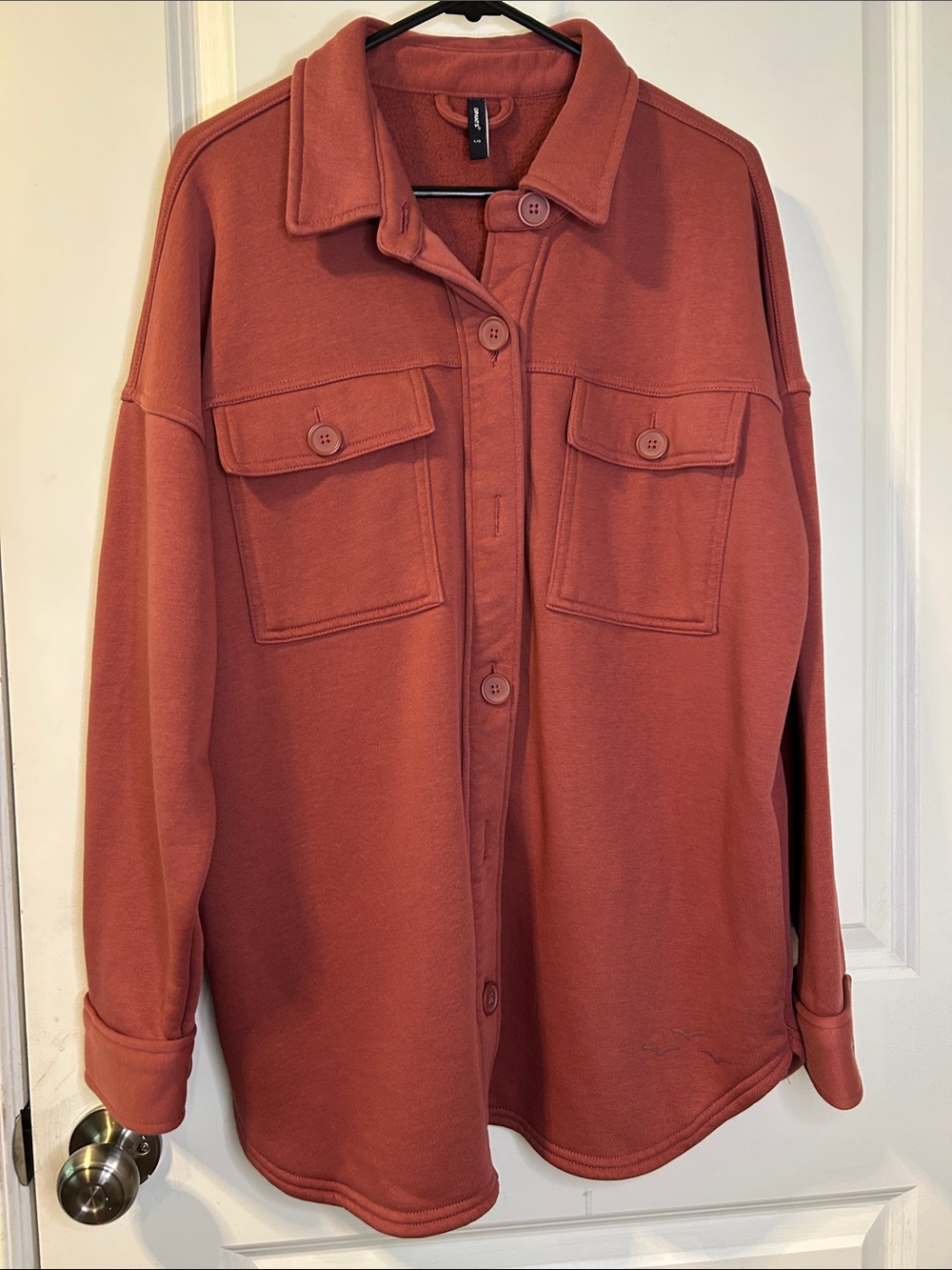 Oversized Button-Down Shacket in Rust
